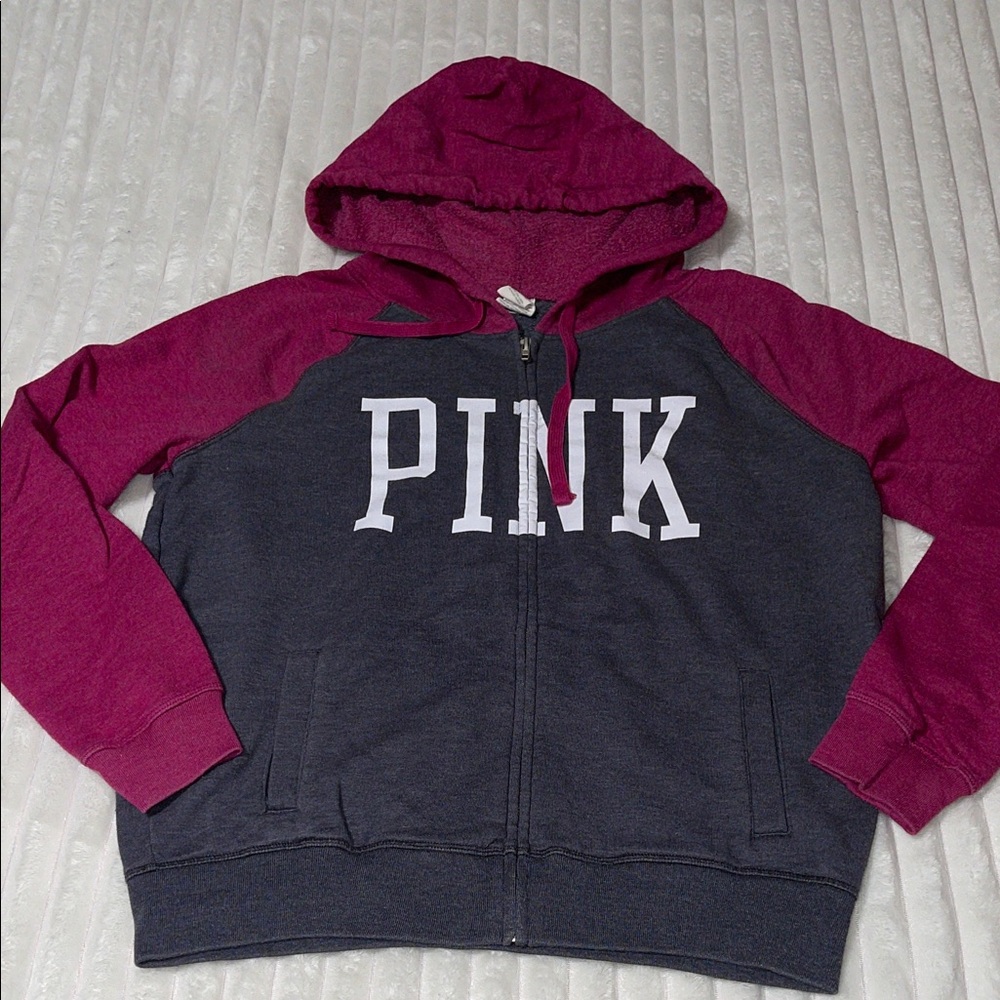 PINK Victoria's Secret Maroon and Gray Hoodie